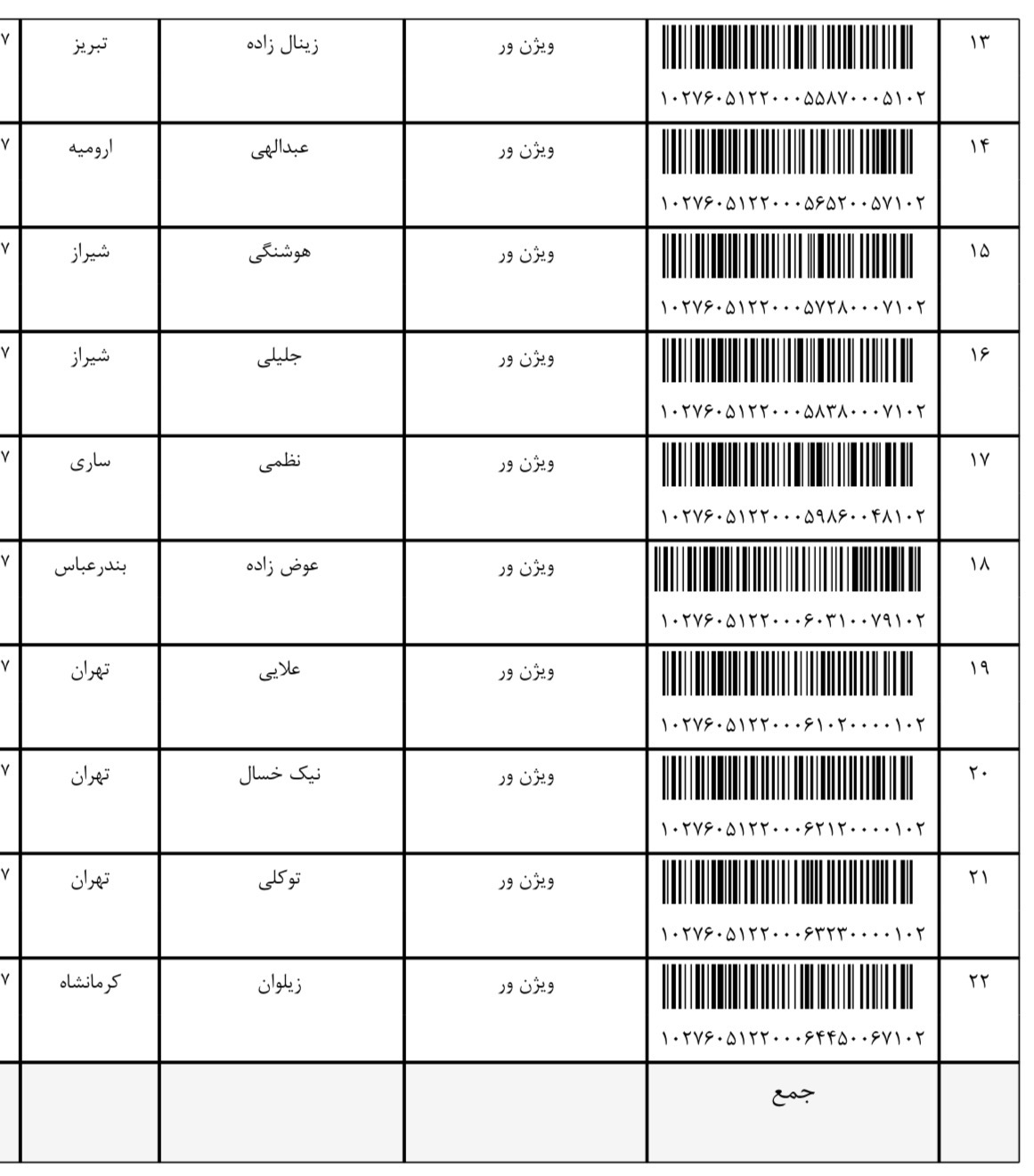 کد رهگیری 29 تیر